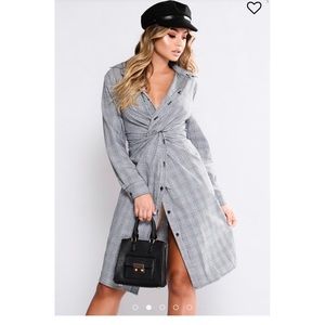 Fashion Nova Plaid Shirt Dress Black Gray white